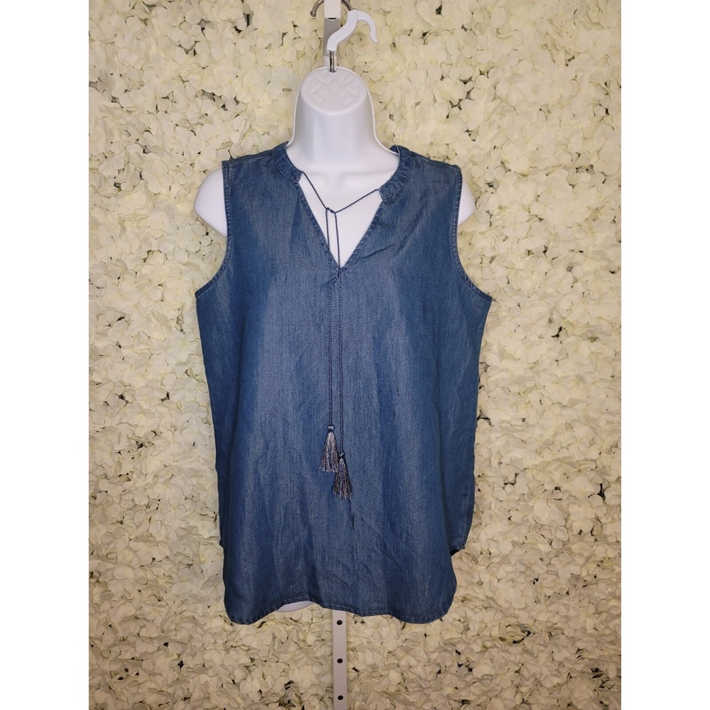 NWT Alex & Parker Blue Sleeveless V-Neck Tunic Top Womens S, 90's Jean‎ Look